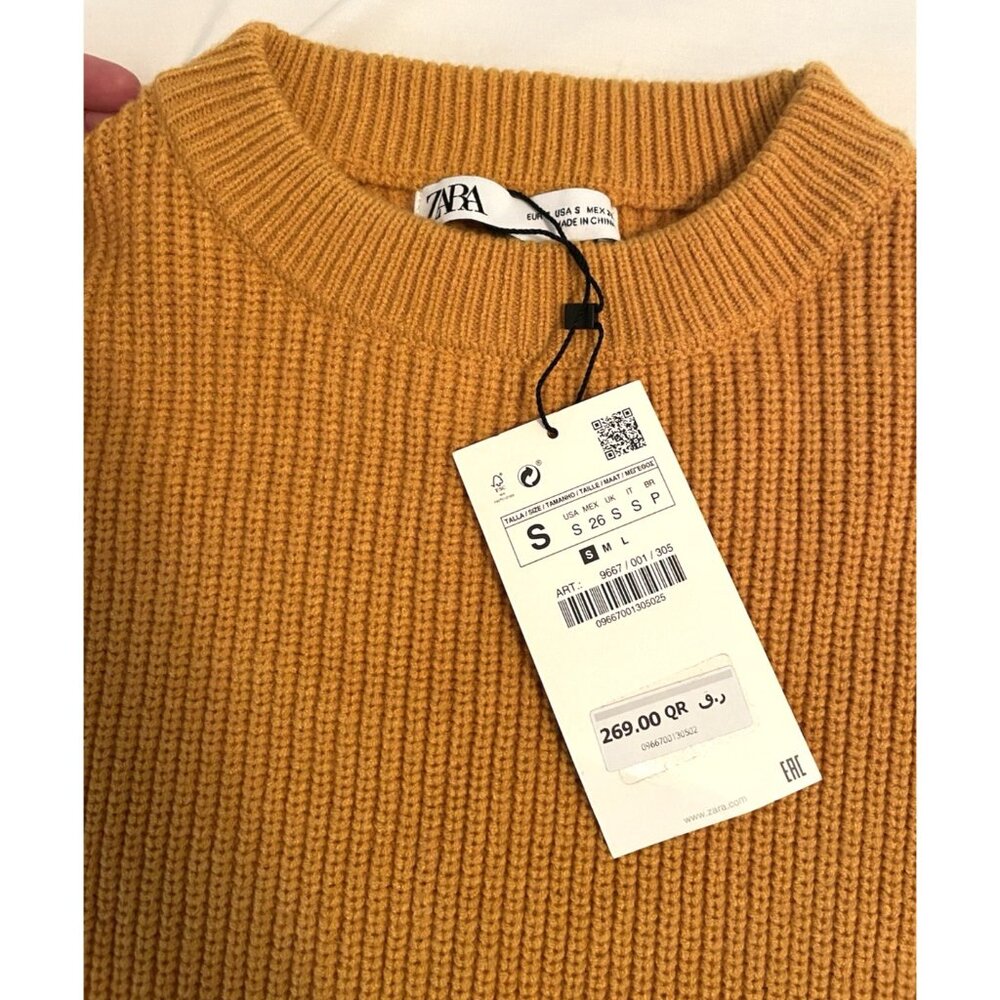 New Zara Women's Mock Neck Long Sweater Dress Small Gold Yellow Minimalist - Picture 4 of 8